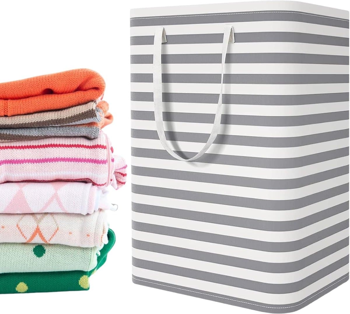 Grote Vouwbare Wasmand - 75L - Waterdichte Wasbakken - Vrijstaande Waszak met Handvatten - Hoge Kledingmand voor Wasgoed - Rimpelpatroon — afbeelding 1