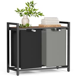 VASAGLE - Wasmand - Wasmand met 2 Vakken - Afneembare Oxford Stof Zak - Met Opbergrek en Metalen Frame — thumbnail 5