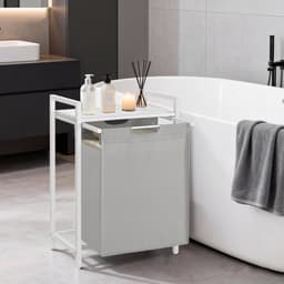 VASAGLE BLH101W03 - Wasmand met Opbergvak - Wassen Zak - Stevig Oxford Weefsel en Metalen Frame — thumbnail 3