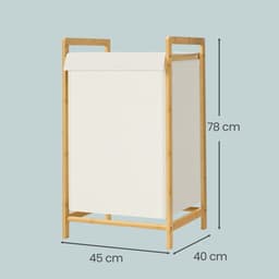 SONGMICS RLH102WD01 - Wasmand met Deksel - 2 Vakken - Afneembare Waszak - Bamboe Frame — thumbnail 3