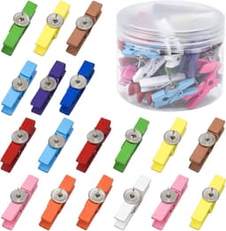 Houten Punaises Clips - Decoratieve Spelden - Foto's Bevestigen - Natuurlijk Hout Metaal - 3.4 cm Clip - Regenboog Kleuren — thumbnail 1