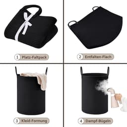 Wasmand - Opbergmand - 58L Rond - Gevlochten Katoen met Handvatten - Voor Wasgoed, Speelgoed en Dekens - Kinderkamer en Woonkamer - Zwart — thumbnail 2