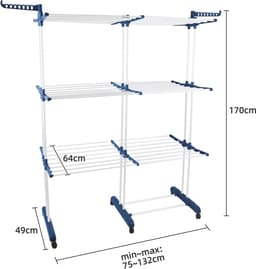 Uittrekbaar Droogrek - Wasdroger Toren - Ruimtebesparend Drogen - Grote Capaciteit - Opvouwbaar 8.5cm - Blauw Wit — thumbnail 5