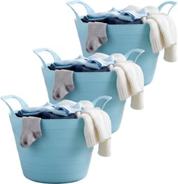 Excellent Houseware Flexibele wasmand - 3x - blauw - 30 liter - kunststof - 54 x 37 cm - met handvatten — thumbnail 1