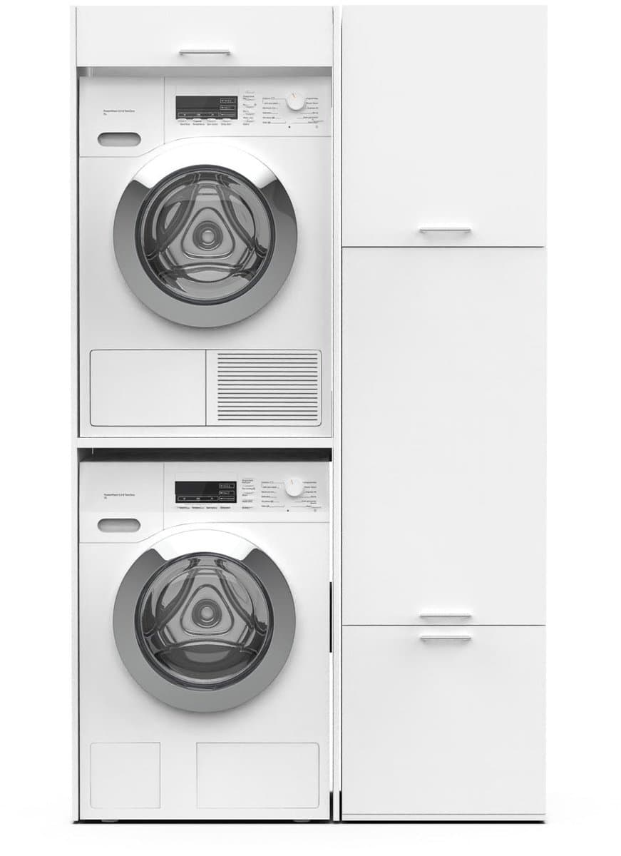 Washcab® Wasmachine Kast - Droger Verhoger - Wasmachine Ombouw - Droger op wasmachine Wit - Stack Set 1 — afbeelding 1
