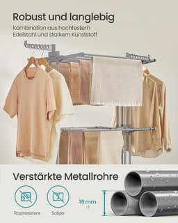 Wasdroger – 4-laags – Op wielen – Inklapbaar – Duifgrijs – Voor binnen- en buitengebruik – 63,5 x 128 x 173 cm — thumbnail 4