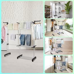 Jiubiaz Droogrek toren, wasrek uittrekbaar lengte 75-150 cm, wasrek ruimtebesparend, 4 etages met 2 inklapbare vleugels, 360 graden draaibare wielen, wastoren voor buiten en binnen — thumbnail 3