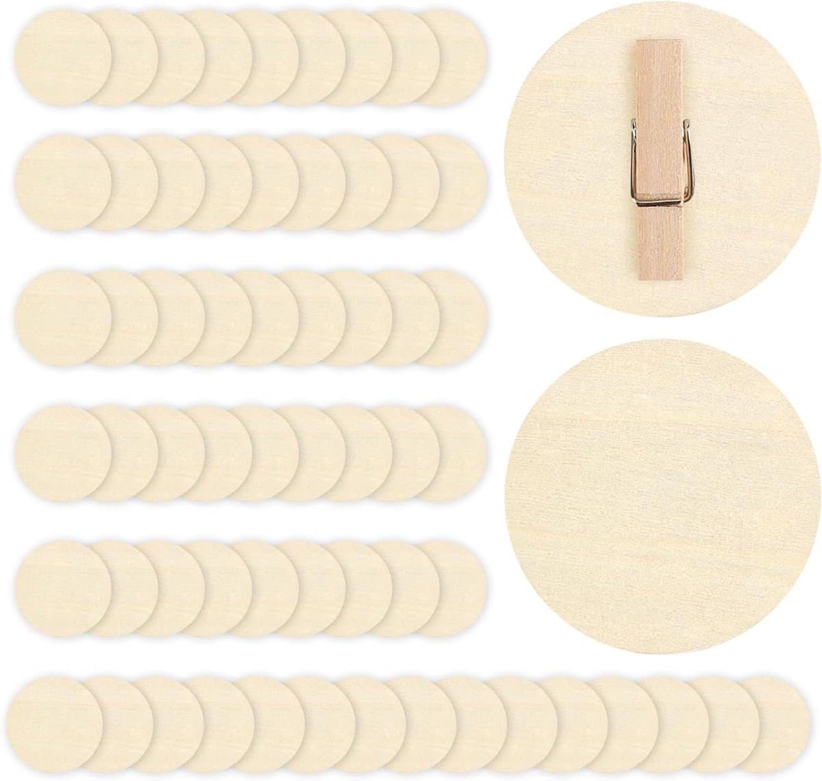 60 stuks natuurlijke houten knijpers - ronde schijf - doe-het-zelf - hout - knutselklemmen - decoratieve klemmen - mini - foto's - 48 mm. — afbeelding 1
