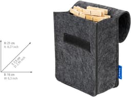 Waszak met Klemmen - Kledinghanger Opberger - Was ophangen - Duurzaam Gerecycled Vilt - 16x21x7.5cm - Antraciet — thumbnail 5