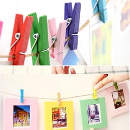 Houten Waslijnklemmen Kleurrijk - 100 Stuks Mini Knijpers met 100m Jute Touw voor Foto's en Decoratie — thumbnail 3