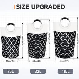 Wasmand 82 liter - Opvouwbare wasmand - Stoffen wasmand - Wasmand met grote capaciteit - Wasmand met handvatten - Opbergmand voor de was - Wasmand voor studentenkamers, slaapzalen en thuis - 38*75 cm - Zwart — thumbnail 2