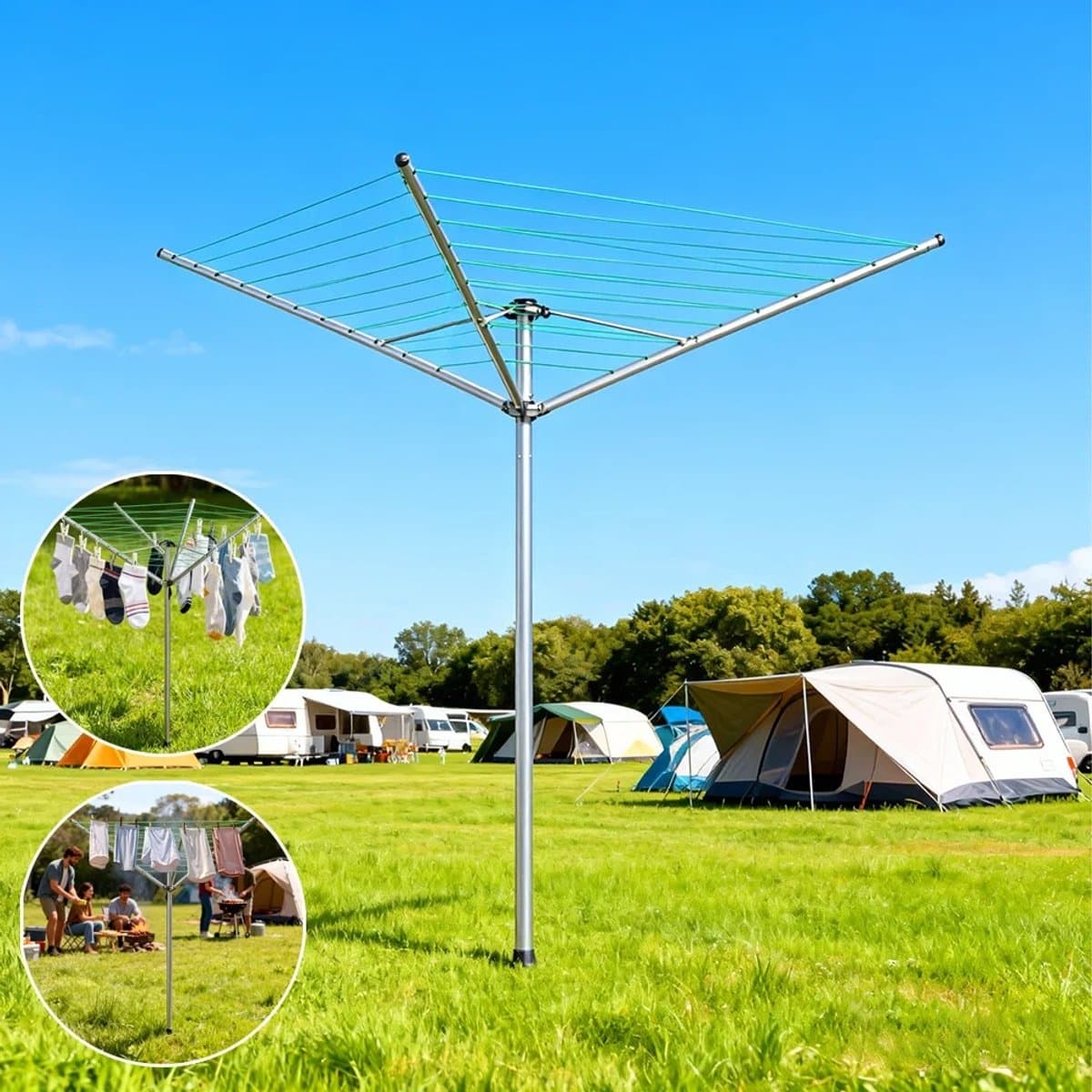 ELYSIVM Wasrek - Droogrek - Droogmolen - Wasrek Paraplu - Waslijn buiten - Roterend - 30m - Incl. beschermhoes en 20 clips - 176x153 cm - Zilver, Ijzer - tot ca. 15 kg — afbeelding 1
