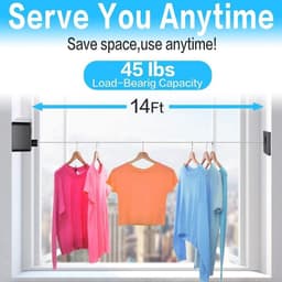 Indoor Outdoor Heavy Duty Retractable Clothesline - 4.2M(13.8 Feet MAX), Adjustable Stainless Steel Rope String Reel, Hotel Style Black — thumbnail 4