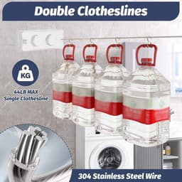 2x 5.1 m Stainless Steel Cable Portable Wall Clothes Line - Prevent Sagging, Extendable for Utility Room, Balcony, Hotel, Bathroom, Bedroom — thumbnail 3