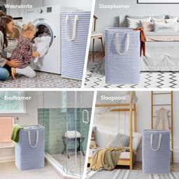 Laundry Basket with Extended Handles for Storage - 80L Capacity, Foldable, Blue - 40 x 30 x 67cm — thumbnail 2
