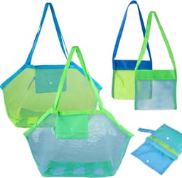 Allecto Plus - 4 Stuks Groot Opvouwbaar Herbruikbaar Strandspeelgoedtas | Zandspeelgoed Strandtas voor Strand Picknick Zwembad | Waszak Familievakantie - Duurzame Nettas met Handige Draagriem — thumbnail 1