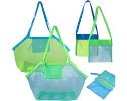 Allecto Plus - 4 Stuks Groot Opvouwbaar Herbruikbaar Strandspeelgoedtas | Zandspeelgoed Strandtas voor Strand Picknick Zwembad | Waszak Familievakantie - Duurzame Nettas met Handige Draagriem