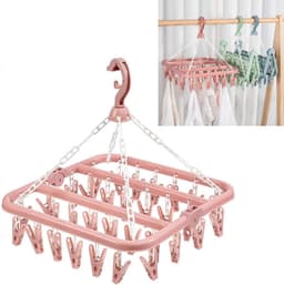 2 Pack Drying Clothesline 32 Peg Airer for Underwear Sock Pants -Bra Lingerie Camping Caravan Travel Wardrobe - Windproof Drying Rack with Clips — thumbnail 1