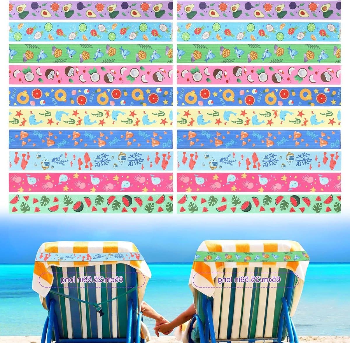 Allecto Plus - Handige 20 stuks Handdoekklemmen voor Strandstoelen | Elastische Handdoekklemmen voor Strandlakens | Zomer Strandbenodigdheden - 10 Verschillende Stijlen — afbeelding 1
