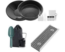 Goudwinningsset met Mini Sluice Box - 30 cm Aluminium Mijnbouwuitrusting, 16-delige Set met Goudpan, Classificeerscherm, Magneet, Rugzak en Accessoires voor Goudzoeken
