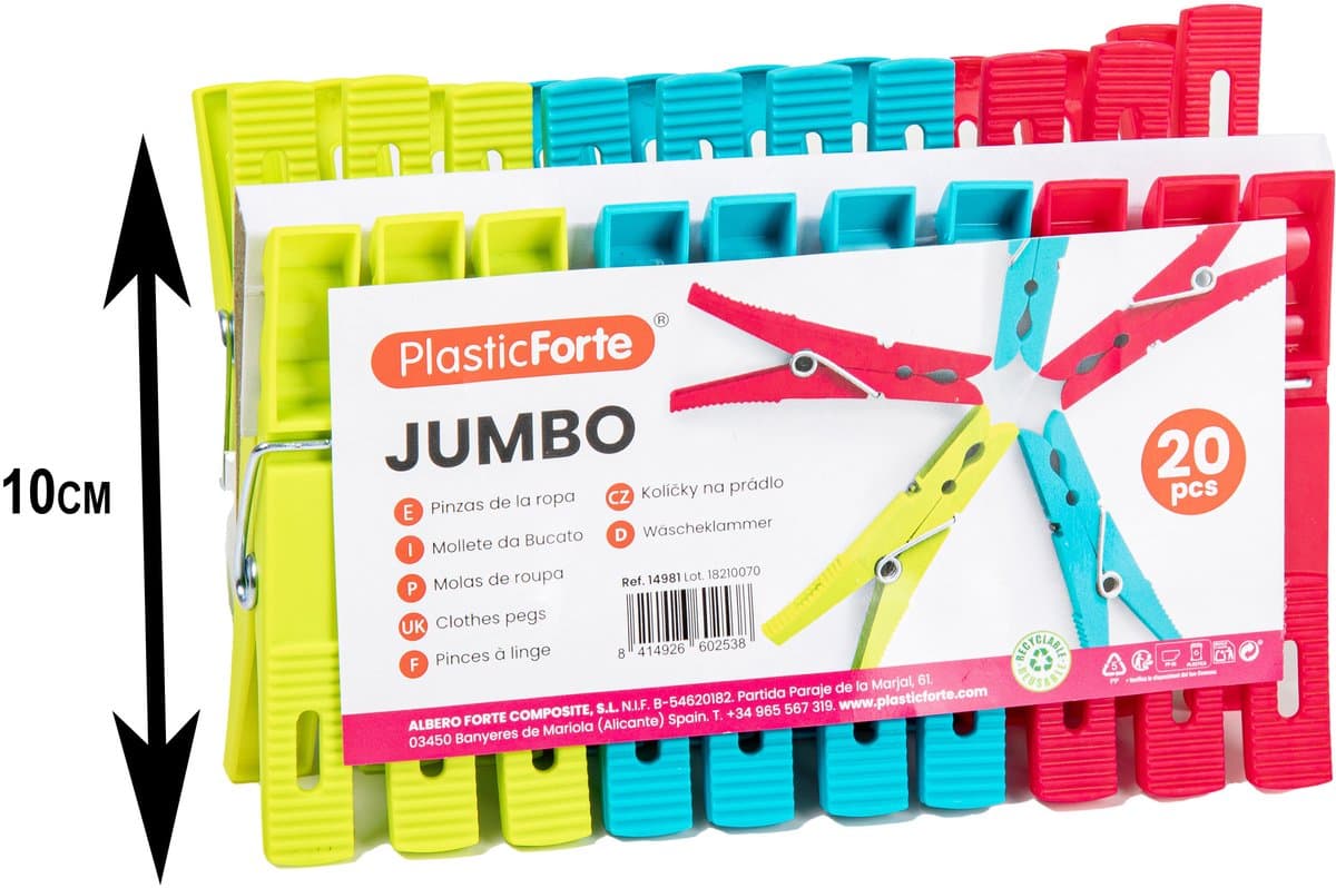 Plasticforte Wasknijpers XL formaat - 100x stuks - felle kleuren mix - kunststof - 10 cm - Was ophangen — afbeelding 1