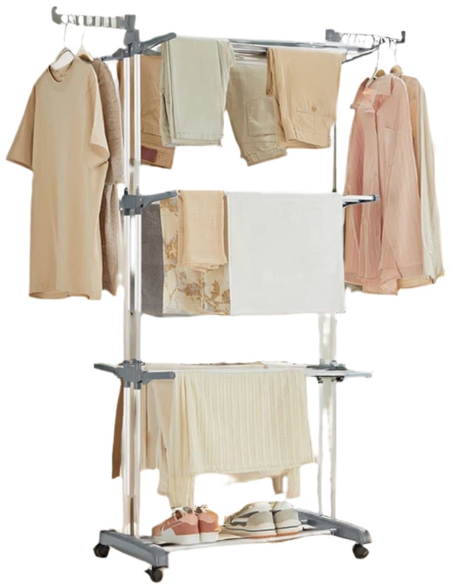 Kleding droogrek - opvouwbaar wasrek - roestvrijstalen standaard - spatiebesparing - 63,5 cm x 128,02 cm x 172,97 cm — afbeelding 1