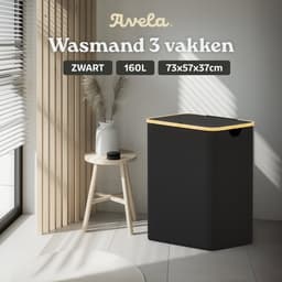 Avela Wasmand 3 vakken met deksel - 160L - Zwart - Wassorteerder — thumbnail 2