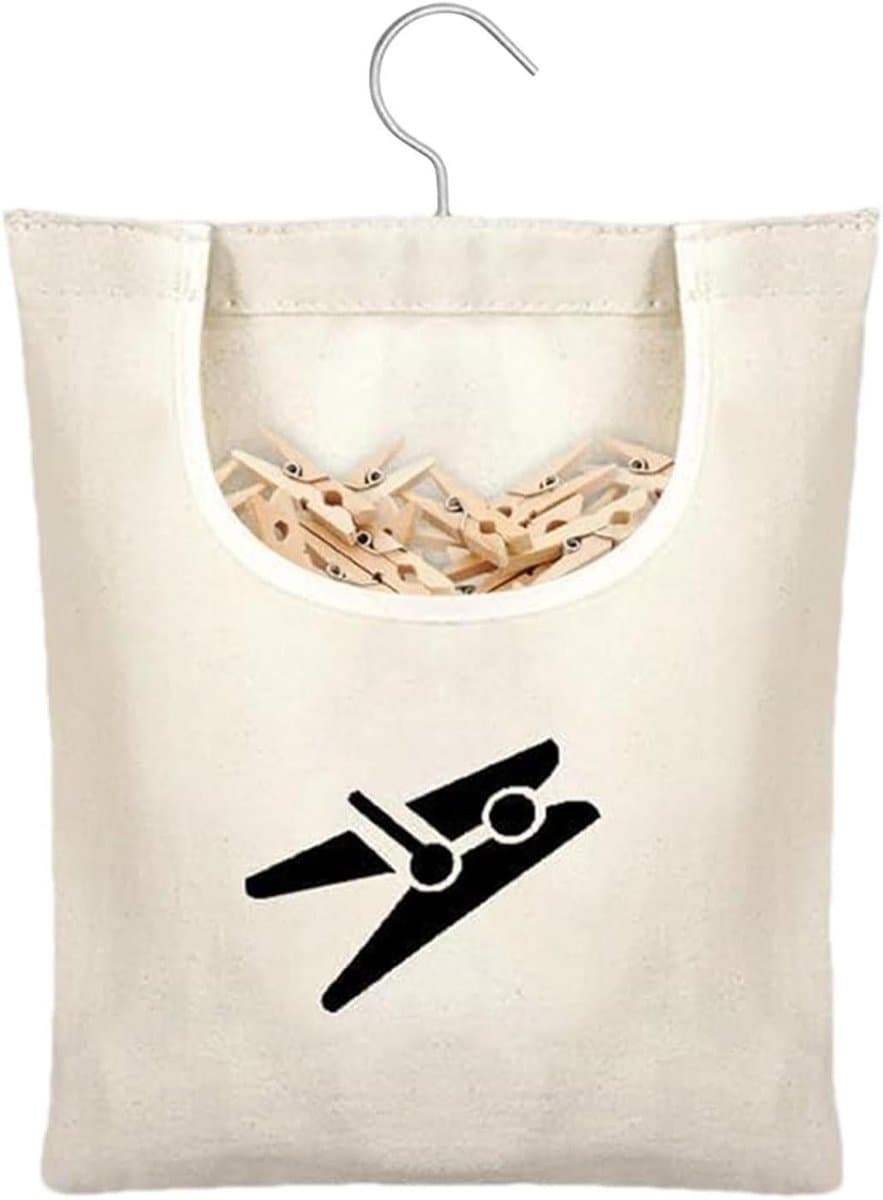 Waszak met Clips - Wasknijper Tas Opberger - Wasknijpers Organiseren - Stevig Canvas Ontwerp - 28 x 32 cm - Grijs — afbeelding 1