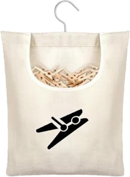 Waszak met Clips - Wasknijper Tas Opberger - Wasknijpers Organiseren - Stevig Canvas Ontwerp - 28 x 32 cm - Grijs — thumbnail 1