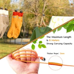 SnelShoppen - Verlengbare Waslijn 8 Meter - Draagbare Wasdraad voor Kamperen, Buitengebruik, Binnengebruik - Verstelbare Drooglijn, Oranje - Lichtgewi — thumbnail 3