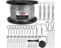 SnelShoppen - 60m 3mm Draad Kabel Kit, Vinyl Gecoate RVS Kabel, 7x7 Strengen, M5 Spankabels voor Hangende Lichten, Waslijn en Tuin Gordijn