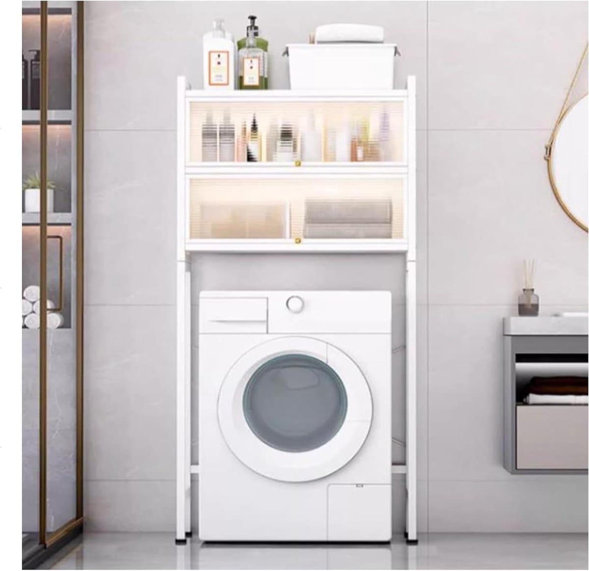 Wasmachine Kast - Opbergrek Wasdroger - Ruimte Besparen - 3 Laags Verstelbaar - N.v.t. - Wit — afbeelding 1