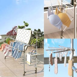 Opklapbaar en intrekbaar droogrek voor op de vloer Groot droogdekenrek voor wasgoed van roestvrij staal Binnenbalkon - ShopVlot — thumbnail 2