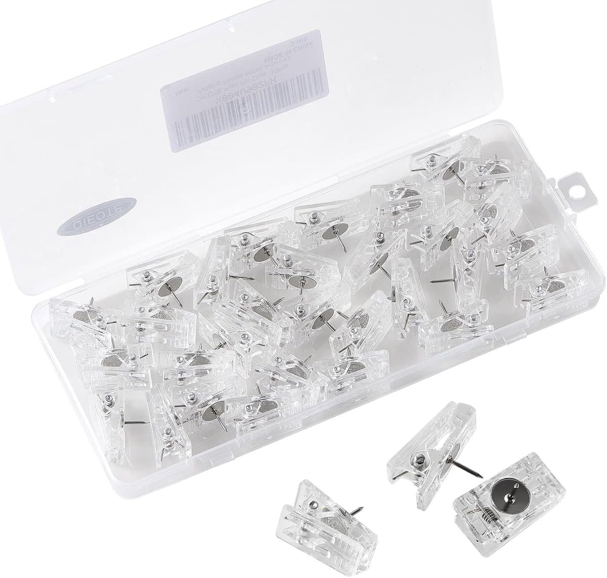 Transparante punaises - Wasknijpers clips - Foto's ophangen - Sterke veer - 30 stuks - Helder — afbeelding 1
