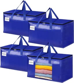 Grote waszakken met rits en labels, 105L stevige opbergzakken voor kleding, reizen en tuinaccessoires, extra groot (zwart, 4 stuks) — thumbnail 2