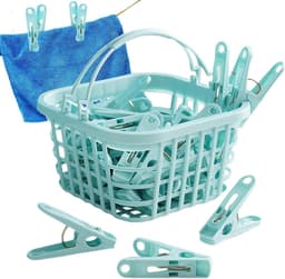 Wasknijperset 30 stuks - Sokkenklemmen mand - Kleding drogen - Winddichte constructie - 7x23.3x7 cm - Blauw — thumbnail 1