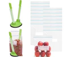 Zak Houders - Snelsluit Zakken - Handsfree Vullen - Verstelbare Opening - 2 Stuks - Grijs