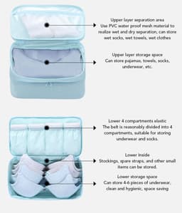 Dailygoods- Waszak Waterdicht - Dubbellaags Ontwerp - Multifunctionele Natte Droogzak - Grote Vakken - 25 x 15 x 16 cm - Voor Schoon/Vuil Kleding — thumbnail 5