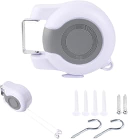 Intrekbare waslijn - Draagbare drooglijn - Kleding drogen - Automatisch terugtreksysteem - 100 meter - Wit — thumbnail 1