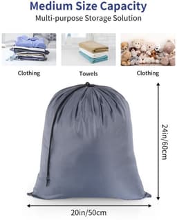 OTraki Waszakken voor op reis, 2 stuks, waszakken voor de vuile was, opvouwbare opbergzak, scheurbestendig, voor speelgoed, camping, vakantie, studentenhuis, 50 cm x 60 cm, grijs — thumbnail 3