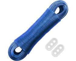 50 m waslijn waslijn, houd tot 230 kg, touw stalen kern wasserij ultra-stevig, eenvoudig te installeren draagbaar voor indoor outdoor reizen Blauw