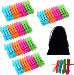 60 stuks wasknijpers met draagbare opbergtas, hoogwaardig PP-materiaal en roestvrijstalen veren, antislip no-mark clips voor binnen en buiten, ideaal voor wasserette, thuis, reizen — thumbnail 1