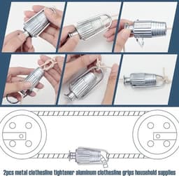 Set van 2 waslijnspanners, metalen waslijnkatrollen, zware aluminium waslijnspanners, geschikt voor katrollen en vaste waslijnen voor huishoudelijk gebruik. — thumbnail 5