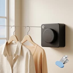 Uittrekbare Waslijn - Zwart - 4,2 m Roestvrijstalen Touw - Antidoorhang Mechanisme - Voor Balkon en Badkamer — thumbnail 1