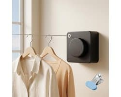 Uittrekbare Waslijn - Zwart - 4,2 m Roestvrijstalen Touw - Antidoorhang Mechanisme - Voor Balkon en Badkamer