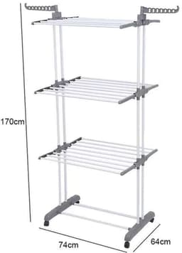 4-Laags Wasdroogrek Met Wielen - 2 Zijhaken Met Vergrendelbare Remmen - Stevig Metalen Frame - Snelle Montage in 10 Minuten Plat Op Te Vouwen - Voor Binnen- En Buitengebruik — thumbnail 3