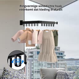 ZRNS® Wasrek Hangend - Droogrek - Voor Deur Radiator of Balkon - Inklapbaar - Zwart — thumbnail 2