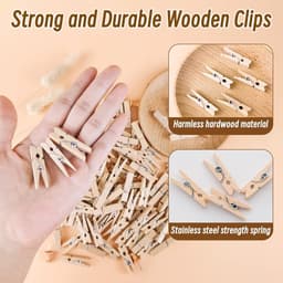 100 Stuks Houten Knijpers 3,5cm, Mini Wasknijpers DIY Geldcadeaus Deko voor Foto's, Kleine Houten Klemmen met 10 Spijkers en 10m Jute Touw voor Fotowand Verpakking Gastcadeau (3,5×0,7cm) — thumbnail 4