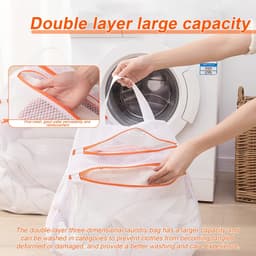 Wasnet, dubbellaags, waszak met ritssluiting en handgrepen, wasnet voor wasmachine met haken, 4 maten, voor ondergoed, slips, handdoeken — thumbnail 5