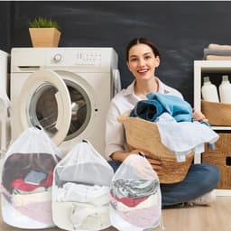 6 stuks waszakken, 50 x 60 cm, 40 x 50 cm, 30 x 40 cm, wasnet voor wasmachine met trekkoord, herbruikbaar wasnet, groot, waszak van netstof voor thuis, reizen, hotel, studentenhuis — thumbnail 4